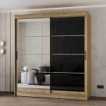 Шкаф-купе 2,0 м "ГРАНД 1" Зеркало/Лакобель Черный (К) (Дуб Вотан/Зеркало/Лакобель Черный)