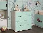 Комод 3Д "Мишка на облаке" (К) (Корпус ЛДСП Дуб Крафт белый / Фасад МДФ Фисташка софт)