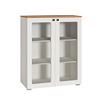 Остин Шкаф-витрина 16.394.01 (Белый PE шагрень, Дуб Золотой CRAFT, белая шагрень 4101 ПВХ)