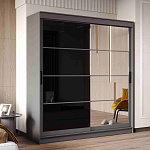 Шкаф-купе 2,0 м "ГРАНД 1" Зеркало/Лакобель Черный (К) (Графит/Зеркало/Лакобель Черный)