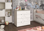 Комод 3Д "Единорожек" (К) (Корпус ЛДСП Дуб Крафт белый / Фасад МДФ Белый софт)