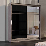 Шкаф-купе 2,0 м "ГРАНД 1" Зеркало/Лакобель Черный (К) (Дуб Горный/Зеркало/Лакобель Черный)