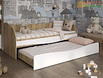 Кровать с выкатным спальным местом 2000х800 (К) (Корпус ЛДСП Дуб Крафт золотой / Фасад МДФ Белый софт)