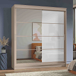 Шкаф-купе 2,0 м "ГРАНД 1" Зеркало/Лакобель Белый (К) (Сатин/Зеркало/Лакобель Белый)