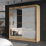 Шкаф-купе 2,0 м "ГРАНД 1" Зеркало/Лакобель Белый (К) (Дуб Вотан/Зеркало/Лакобель Белый)