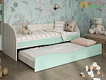 Кровать с выкатным спальным местом 2000х800 (К) (Корпус ЛДСП Дуб Крафт белый / Фасад МДФ Фисташка софт)