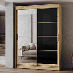 Шкаф-купе 1,6 м "ГРАНД 1" Зеркало/Лакобель Черный (К) (Дуб Вотан/Зеркало/Лакобель Черный)