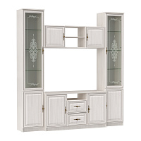 , Шкаф комбинированный 06.87  Габриэлла  New (вудлайн кремовый/ПВХ Сандал белый/профиль Аруша венге с патиной/ стекло св. с песк/латунь)