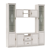 готовая стенка, Шкаф комбинированный 06.87  Габриэлла  New (вудлайн кремовый/ПВХ Сандал белый/профиль Аруша венге с патиной/ стекло св. с песк/латунь)