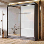 Шкаф-купе 2,0 м "ГРАНД 1" Зеркало/Лакобель Белый (К) (Графит/Зеркало/Лакобель Белый)