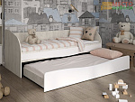 Кровать с выкатным спальным местом 2000х800 (К) (Корпус ЛДСП Дуб Крафт белый / Фасад МДФ Белый софт)