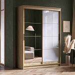 Шкаф-купе 1,6 м "ГРАНД 1" Зеркало/Лакобель Белый (К) (Дуб Вотан/Зеркало/Лакобель Белый)