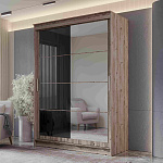 Шкаф-купе 1,6 м "ГРАНД 1" Зеркало/Лакобель Черный (К) (Дуб Горный/Зеркало/Лакобель Черный)