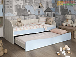 Кровать с выкатным спальным местом 2000х800 (К) (Корпус ЛДСП Дуб Крафт белый / Фасад МДФ Ниагара софт)