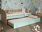 Кровать с выкатным спальным местом 2000х800 (К) (Корпус ЛДСП Дуб Крафт золотой / Фасад МДФ Фисташка софт)